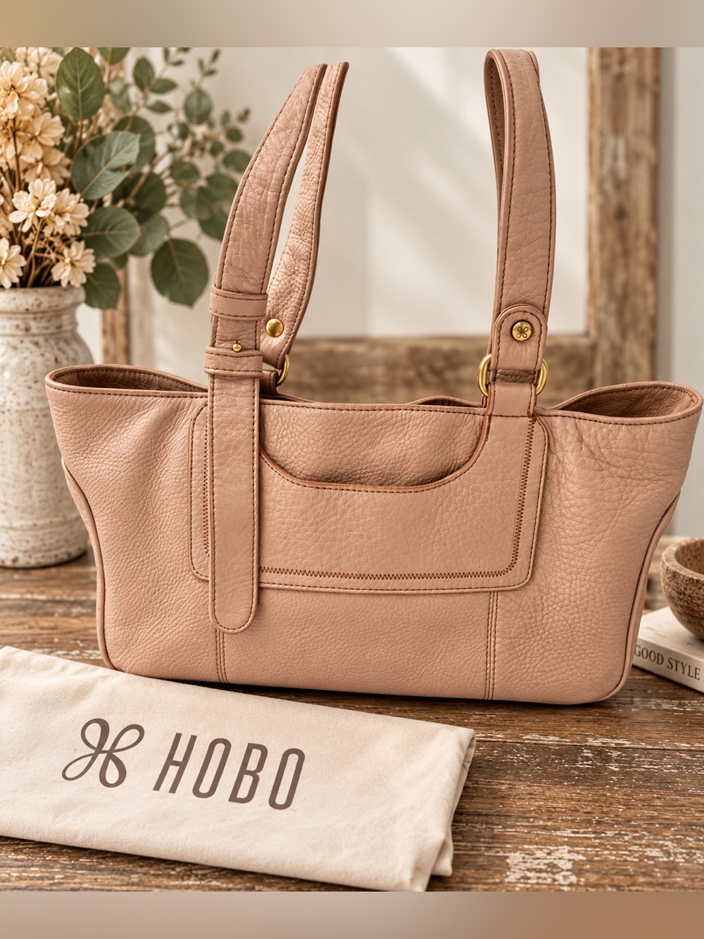 HOBO Pebbled Leather Tote in Dusty Rose